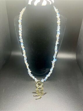 vintage opalite chip necklace black gold pendant statement